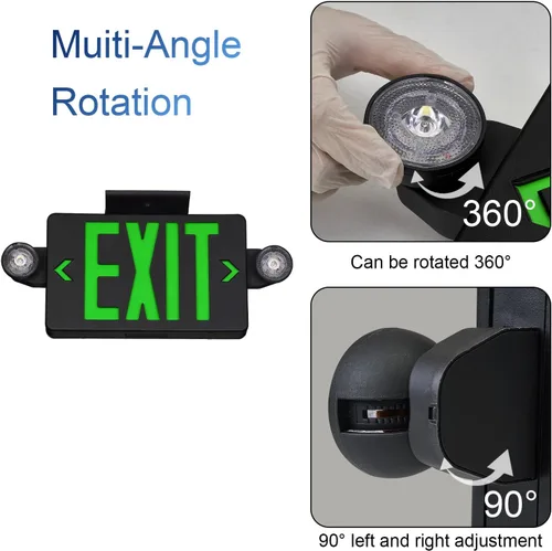 Vista 3 de TANLUX Señal de salida verde con luces de emergencia, luz LED de salida de emergencia con batería de respaldo, carcasa negra, certificación UL, CA