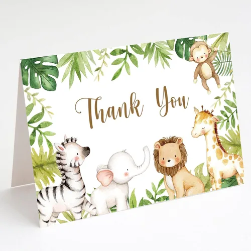 Vista 3 de Tarjetas de agradecimiento de safari en la selva con sobres, 50 notas de agradecimiento de animales de la selva para baby shower, tarjetas