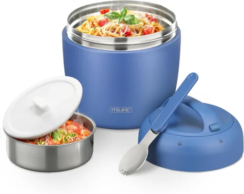 Vista 8 de Termo de sopa para comida caliente, contenedor de almuerzo aislado de acero inoxidable de 32 onzas, termo de boca ancha para sopa y alimentos, Negro