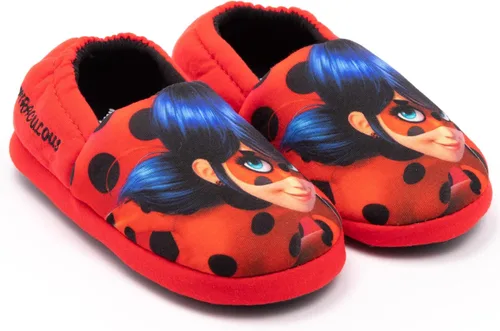 Vista 3 de Miraculous Pantuflas para niñas y niños, diseño de mariquita, superhéroe, color rojo