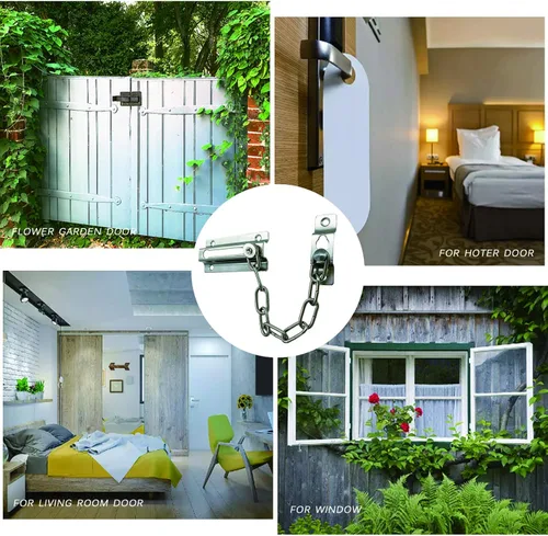 Vista 3 de Cerradura de cadena para puerta, 2 unidades de cerraduras de cadena para puerta interior con cerradura, resistente y resistente al óxido de acero