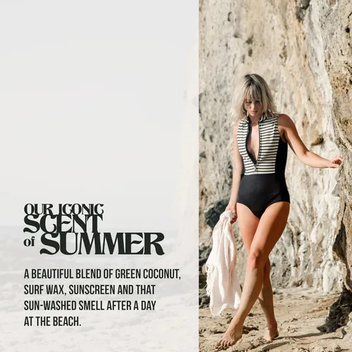 Vista 4 de PIRETTE Difusor de cañas, fragancia inspirada en la playa para el hogar, notas de coco fresco, cera de surf y protector solar, 6 onzas