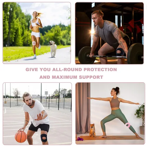 Vista 7 de Rodillera ajustable para correr, rodillera de rótula para dolor de rodilla, correa de soporte de tendón rotuliano dual con almohadilla de gel