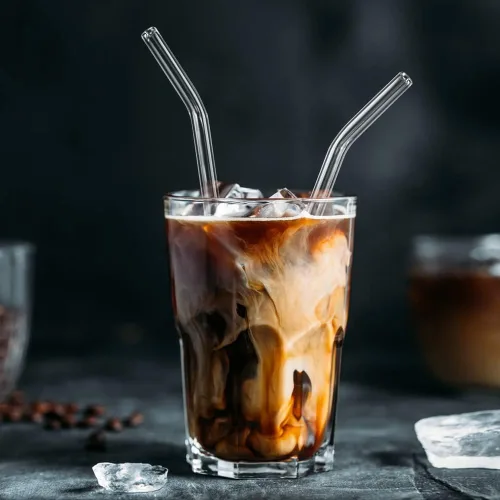 Vista 4 de Paquete de 12 popotes de vidrio reutilizables - 8" x 8 MM, popotes de vidrio curvos para beber con 2 cepillos de limpieza, popotes reutilizables