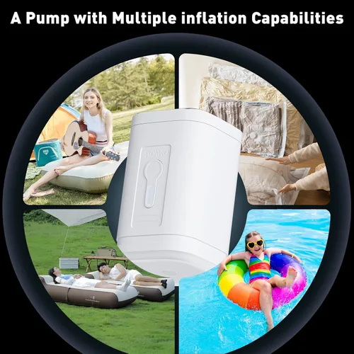 Vista 3 de Bomba de aire para inflables, bomba de aire portátil con luz LED, 3 modos, mini eléctrico tipo C recargable, infla y desinfla rápidamente