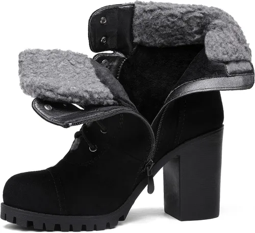 Vista 3 de DREAM PAIRS Botas con cordones para mujer, tacón alto grueso, botines