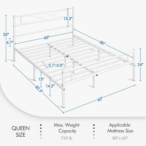 Vista 68 de Yaheetech Base de cama de metal individual, base de cama con plataforma, base de colchón con cabecera y estribo de diseño curvo, soporte resistente
