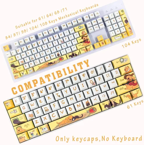 Vista 4 de Teclas para perros y gatos y mascotas para interruptores Cherry MX Lindos teclado mecánico de anime japonés juego de tapas de teclas PBT