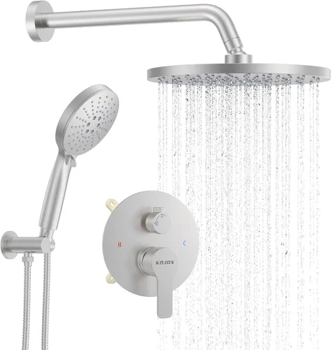 Vista 22 de KOJOX Sistema de Ducha de Baño de Lujo Cabezal de Ducha de Lluvia de 10 Pulgadas con Ducha de Mano Mezcladora Juego Combinado de Ducha Montado