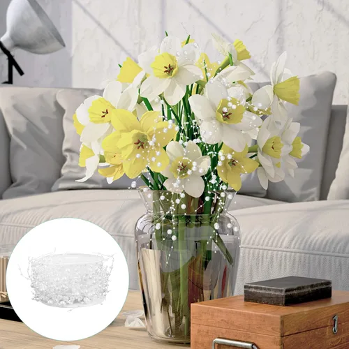 Vista 6 de Velas flotantes, velas flotantes, perlas artificiales, cadena de cuentas, guirnalda de flores, alambre con cuentas para decoración de bodas