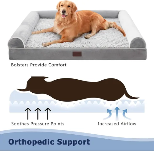 Vista 4 de WESTERN HOME Camas para perros de tamaño grande, cama ortopédica grande para mascotas con forro impermeable, funda extraíble lavable y parte