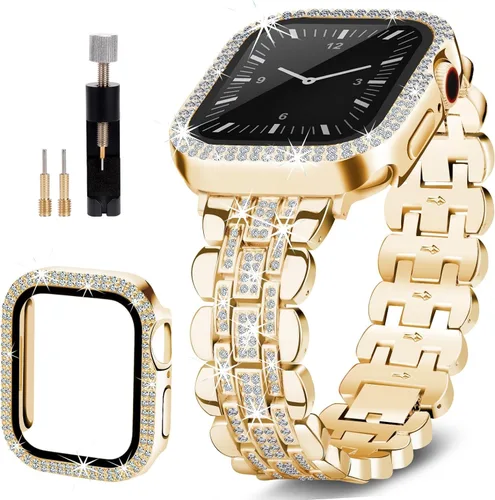 Vista 10 de Correa Bling Compatible con Apple Watch de 1.57 Pulgadas para Mujeres, Correa de Joyería de Diamantes, Correa de Repuesto de Metal, Pulsera