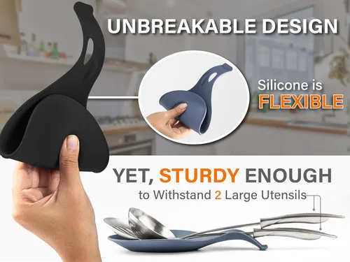 Vista 4 de Reposacharas de silicona NEGRO para estufa, juego de 2 – RESISTENTE AL CALOR APTO PARA LAVAVAJILLAS, soporte para utensilios de cocina