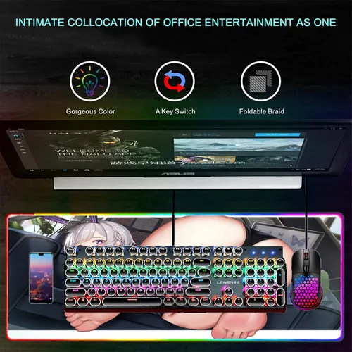 Vista 5 de Gaming RGB Anime Girl Sexy Large Locked Mouse Pad Computer Mousepad Led Backlight XXL Mause Keyboard Desk Mat 35.43 inch x15.74 inch
