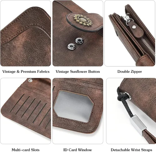 Vista 5 de BOSTANTEN Cartera de cuero genuino para mujer, de gran capacidad, cartera de mano, tarjetero con bloqueo RFID