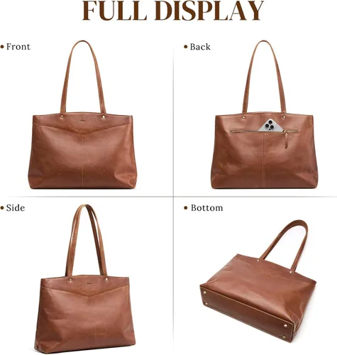 Vista 7 de S-ZONE Bolso de mano de cuero para mujer, bolso de hombro de viaje de trabajo, monederos con cremallera