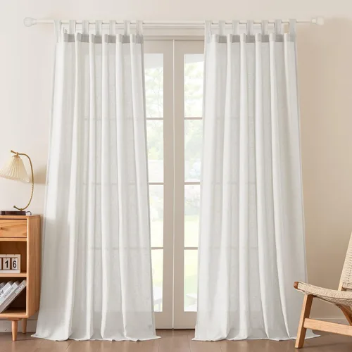 Vista 22 de FantasDecor Cortinas de lino de 63 pulgadas de largo, 2 paneles con pestañas superiores para sala de estar/dormitorio, cortinas texturizadas de lino