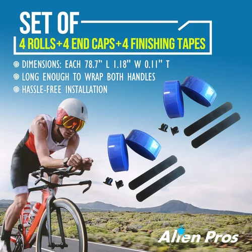 Vista 4 de ALIEN PROS Juego de 8 cintas de manubrio de bicicleta azul y amarillo EVA - Envuelve tu bicicleta para un paseo cómodo y impresionante