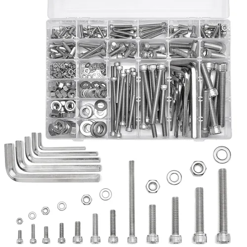 Vista 7 de Juego de 1500 piezas de tornillos y pernos de acero inoxidable 304, surtidos M2 M3 M4 M5, tornillos hexagonales, tuercas y arandelas con 4 tipos