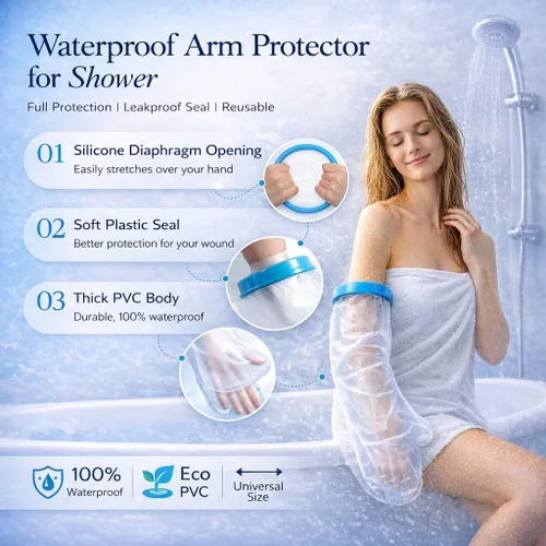 Vista 2 de Protector de brazo para adultos, resistente al agua, cubre manos o muñecas quebradas, vendaje reutilizable, para bañarse o ducharse