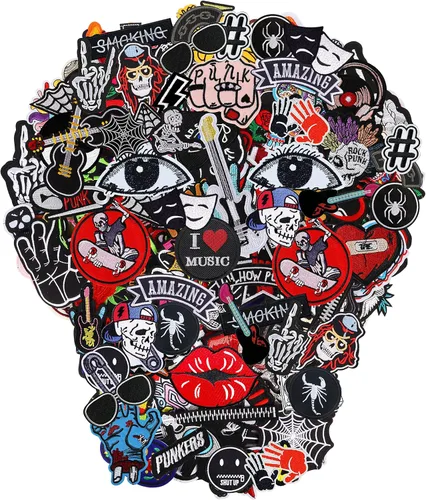 Meneng Parches bordados para planchar con apliques: 30 piezas surtidas Cool Punk bordado bordado cosido parche para chaquetas ropa