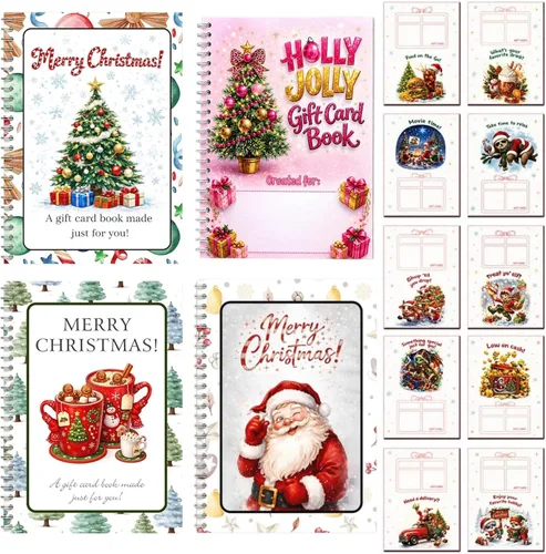 Vista 11 de Libro de tarjetas de regalo de Navidad, soporte encuadernado en espiral, 10 Folleto de tarjetas de regalo, soporte para efectivo de Navidad, libro 3
