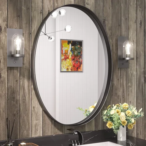 Vista 38 de TETOTE Espejo de marco dorado cepillado de 16 x 24 pulgadas, espejo de tocador de baño de latón dorado para pared, espejo enmarcado rectangular