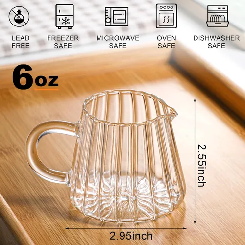 Vista 9 de Loscarol 2 jarras pequeñas para crema, elegante jarra de crema de vidrio con forma de onda, para café, leche, té, jarra de espuma de leche de 6