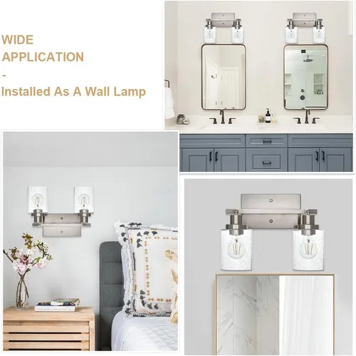 Vista 4 de 2-Luz de Pared con Foco y Sombra de Vidrio Sembrado, Iluminación Moderna de Techo en Níquel Cepillado para Pasillo y Baño