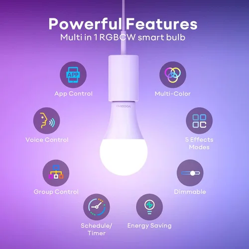 Vista 2 de VOCOlinc Bombilla inteligente funciona con Apple Homekit, Alexa, Google Home, bombillas inteligentes WiFi regulables, 850 lúmenes, bombilla LED