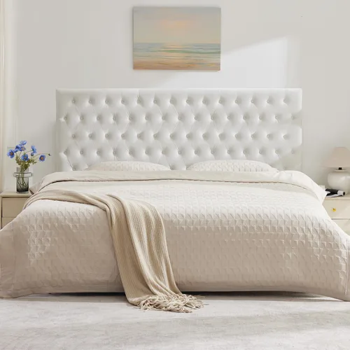 Vista 28 de Kingfun Cabecera tapizada para cama individual con diseño moderno de botones, cabecera ajustable de madera maciza, cabeceros acolchados de tela