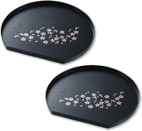 Vista 4 de JapanBargain 4898 - Juego de 2 bandejas de servir bandejas de plástico japonés lacado para té, bandeja para sake, platos para sushi, platos