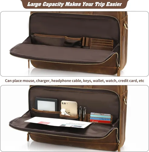 Vista 4 de Jack&Chris Full Grain Leather Briefcase for Men, Business Messenger Bag Laptop Bag Attache Case, Fits 15.6 Inch Laptop