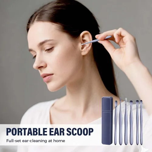 Vista 6 de Limpiador de oídos, kit de eliminación de cera de oído, kit de herramientas de limpieza profesional de oídos, juego de púas de acero inoxidable Azul