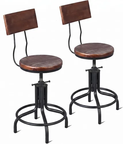 Topower Diseño antiguo industrial de altura ajustable para cocina, comedor, desayuno, taburete de bar de metal con respaldo totalmente soldado