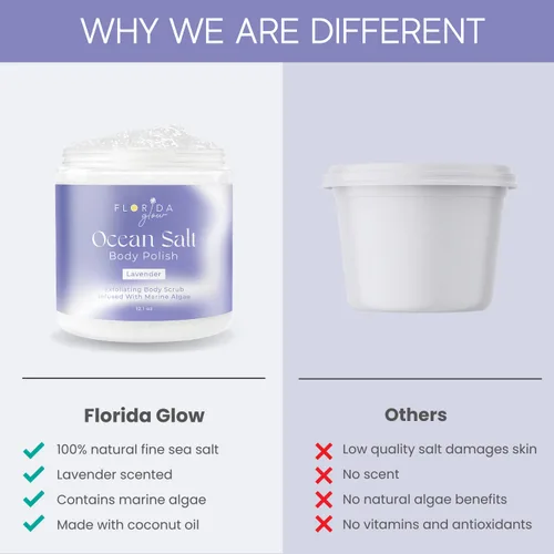 Vista 2 de Florida Glow - Exfoliante corporal con sal marina de Florida Glow - Esmalte corporal con sal marina infundido con algas marinas - Exfoliante facial