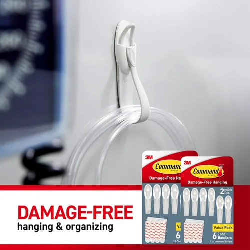 Vista 7 de Command Sujetadores de cable, organizador de cable sin daños, no se requieren herramientas para colgar cables eléctricos, 12 sujetadores grises y 24