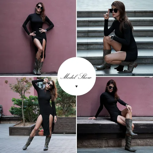 Vista 5 de IUV Botas vaqueras para mujer, botas vaqueras de media pantorrilla, botas vaqueras con punta puntiaguda