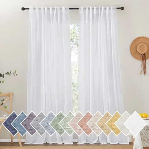 Vista 41 de NICETOWN Cortinas traslúcidas de lino para ventanas de dormitorio, bolsillo para barra y pestaña trasera, cortinas verticales semitransparentes