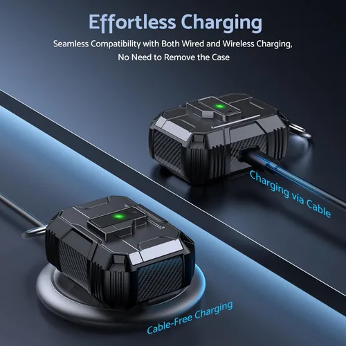 Vista 3 de DASFOND Armor - Funda rígida para auriculares Airpods Pro, grado militar, protección completa, a prueba de golpes, soporte de carga inalámbrica