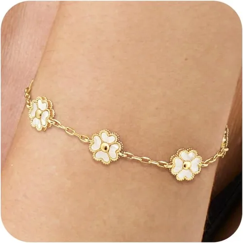 Vista 8 de NECOCY Pulsera de trébol para mujer, moderna chapada en oro de 18 quilates, cuatro hojas, juego de pulseras de flores de la suerte, ajustables