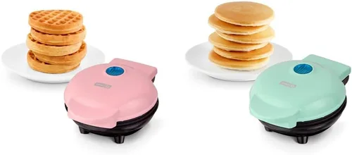 DASH Mini máquina para waffles y plancha para panqueques (rosa)