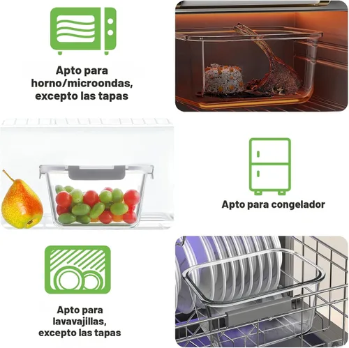 Vista 4 de HOMBERKING 4 recipientes grandes de vidrio de almacenamiento de alimentos de 63 onzas / 8 tazas con tapas, recipientes de preparación de comidas