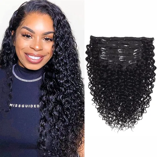 Vista 12 de Extensiones de cabello rizado kinky con clip para mujeres negras 14 pulgadas 2# marrón oscuro extensiones de cabello rizado con clip cabello humano