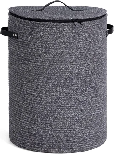Vista 9 de CHICVITA Cesta alta para ropa sucia con tapa, cesta grande para ropa sucia para dormitorio, contenedor de lavandería para ropa, mantas, juguetes