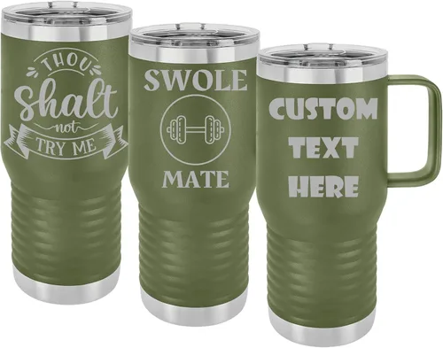 Vasos personalizados con asa, tapa a prueba de salpicaduras, texto grabado o diseño en Estados Unidos, vaso personalizado de acero inoxidable de 20