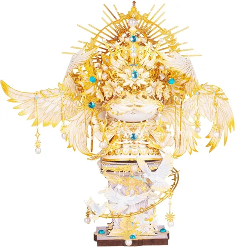 Vista 19 de MU Rompecabezas de metal 3D para adultos, figura de Alicia, gato de dibujos animados, kits de modelo de palacio de elfos, edificio en miniatura