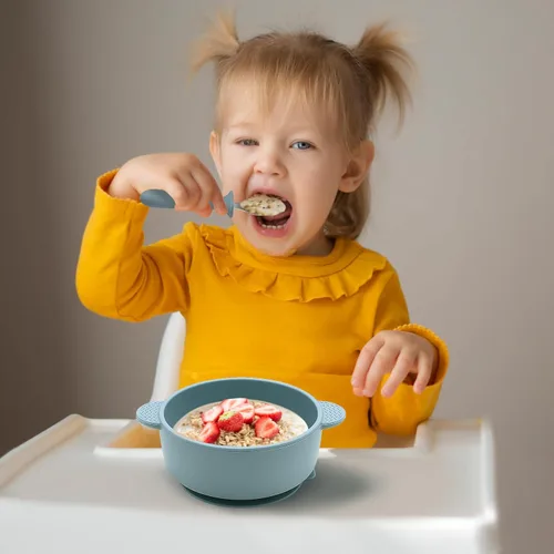 Vista 6 de Eascrozn Juego de 3 tazones para bebé con succión y cucharas para bebé, de silicona, para bebés y niños pequeños, sin BPA, aptos para microondas
