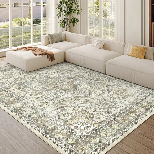 Vista 89 de zesthome Alfombras de área de 5 x 7, lavables a máquina, para sala de estar, dormitorio, resistentes a las manchas, vintage, de gran área, Beige