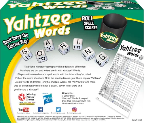 Vista 3 de Winning Moves Yahtzee Words Games USA, Juego de palabras familiar versión de Yahtzee para 2 o más jugadores, Edades 8+